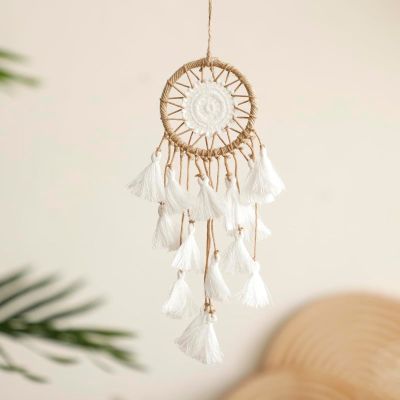 Artilady Small Dream Catcher for Cars - Bohemian Mini Dream Catchers for Cars Rear View Mirror Hanging Decoration (White) - Image 1